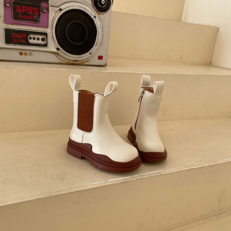 Unisex Kids Quality Boots – Off-White & Brown | Size 29 Comfortable Children Footwear