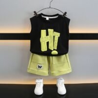 Baby Boy Two-Piece Set – Singlet Top & Shorts | Black & Lemon Green, Ages 3 & 4 Years