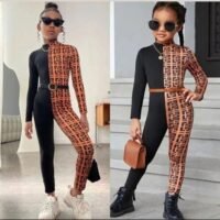 Stylish Kids Party Jumpsuit – Brown & Black | Ages 3–5 Years | Available on OVMPS