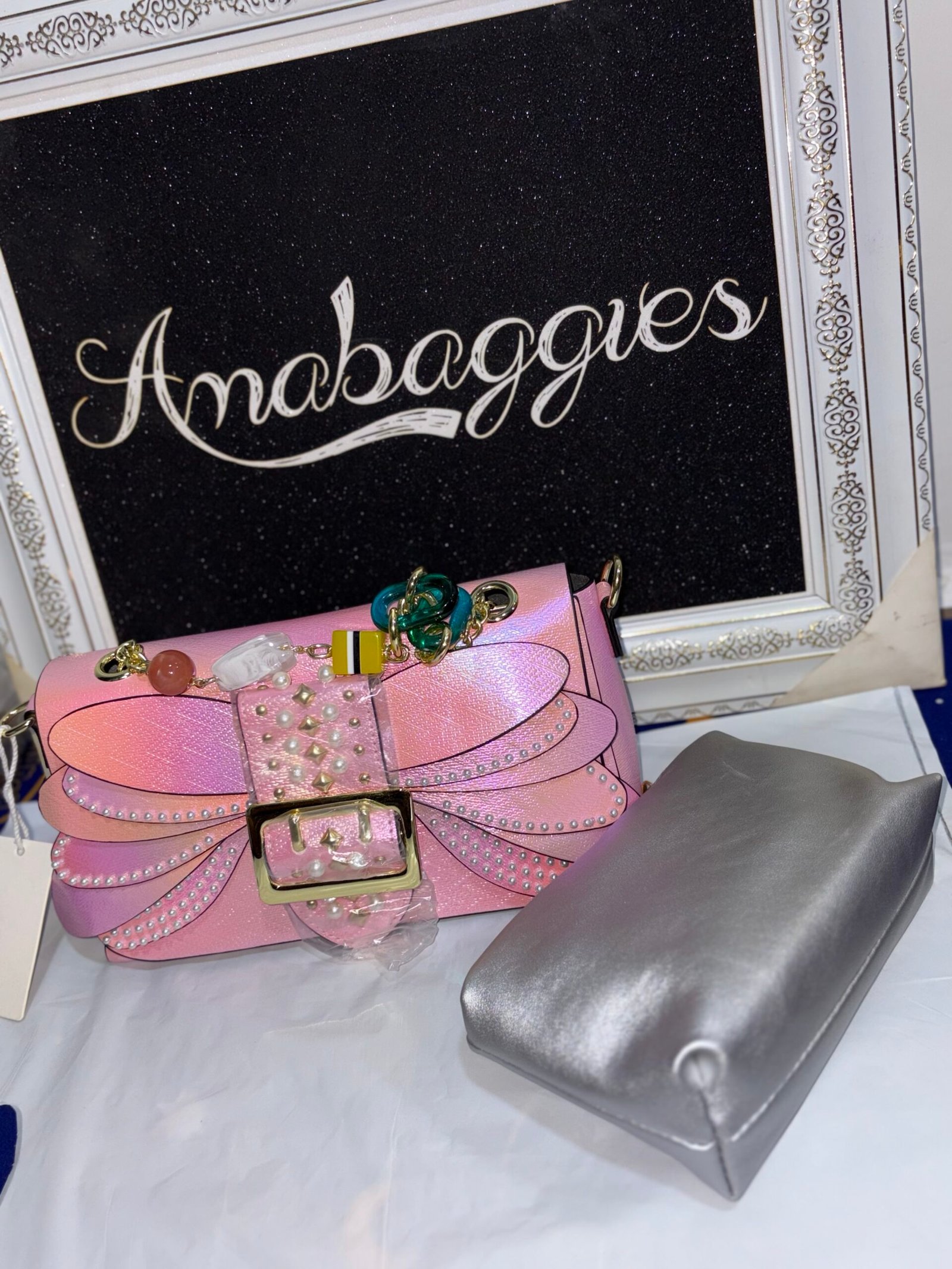 High-Quality Pink Female Bag – Medium Size with Bead Details & Chain | OVMPs Stylish Pick