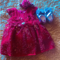 Adorable Baby Girl Princess Red Dress Set with Blue Shoes & Hairband – Age 1–3 (Size 23) at Affordable price