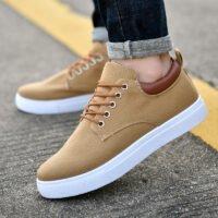 Men’s Brown Canvas Sneakers – Breathable Lace-Up Casual Shoes with Strong Leather Finish