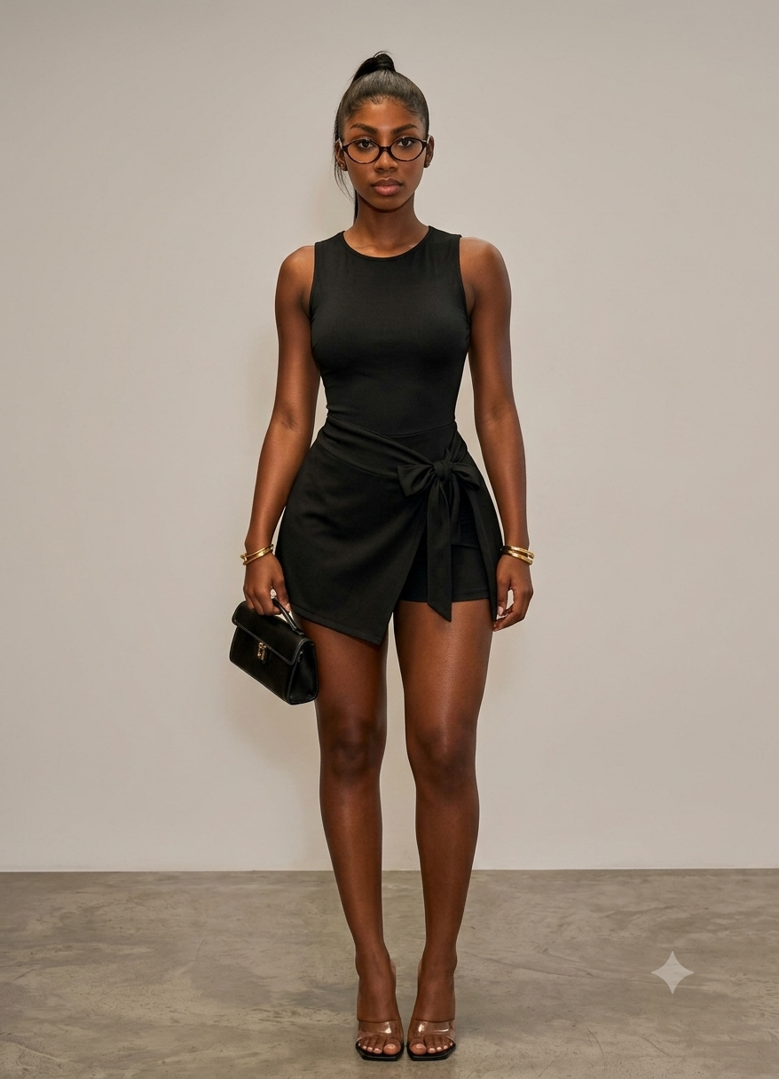 Ladies One-Piece Front-Tie Romper – Sleeveless Wrap-Front Short Playsuit