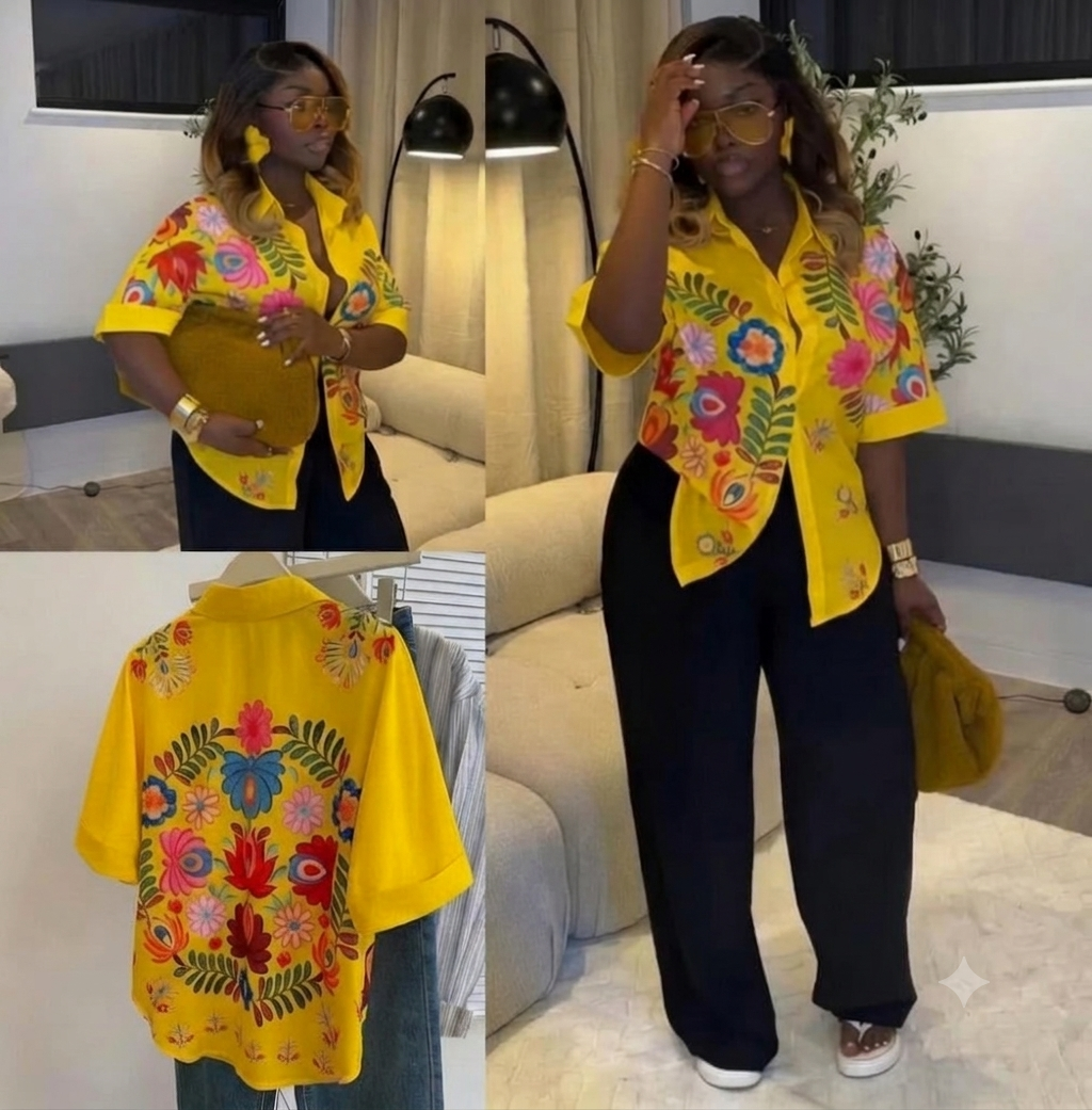 Premium Floral Embroidered Cotton Shirt – Vibrant Summer & Casual Wear