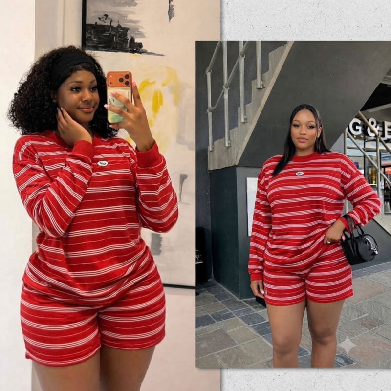 Comfy Long-Sleeve Top and Bum Short Two-Piece Wear for Ladies