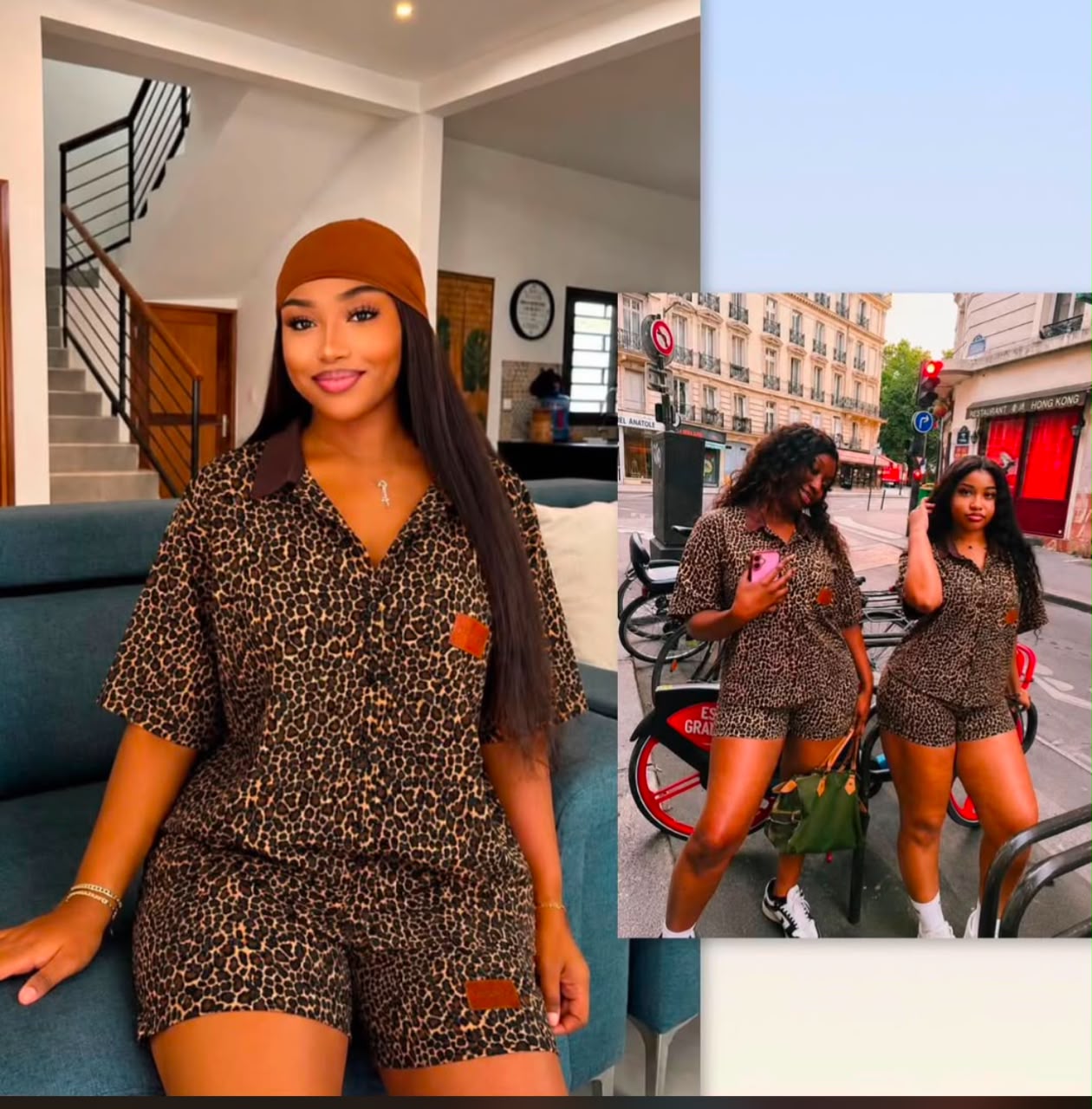 Leopard Print Short-Sleeve Two-Piece Short Set – Button-Down Shirt & Shorts Set