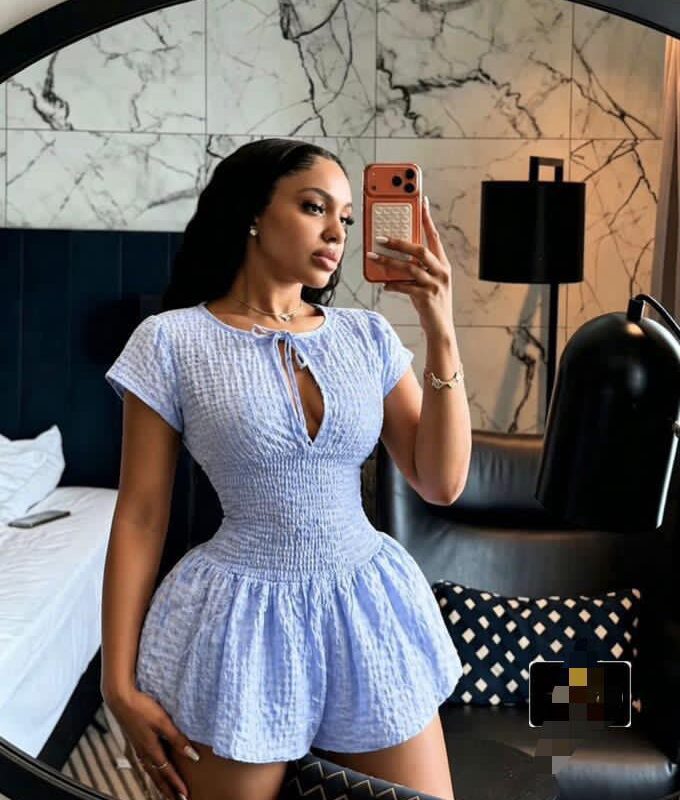Elegant Sky Blue Smocked Playsuit – Seersucker Romper with Bow Detail