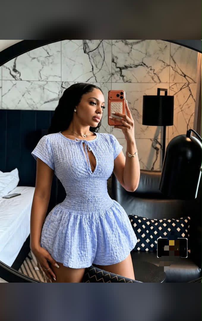 Elegant Sky Blue Smocked Playsuit – Seersucker Romper with Bow Detail