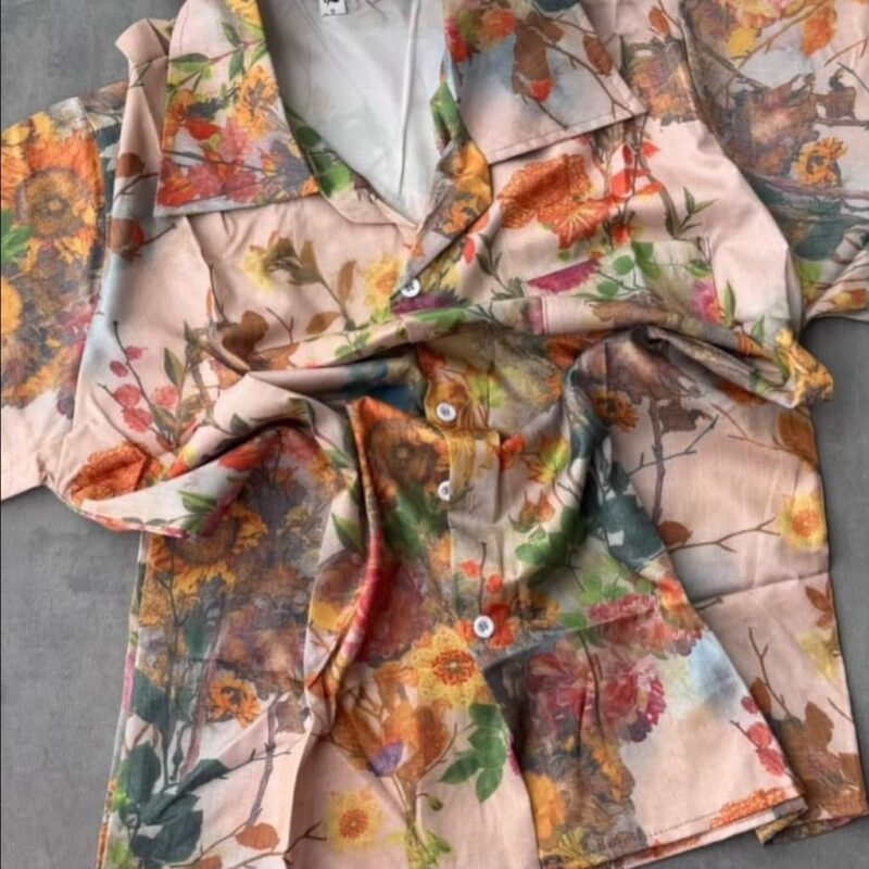Men's / Unisex Premium Floral Print Short-Sleeve Collared Shirt