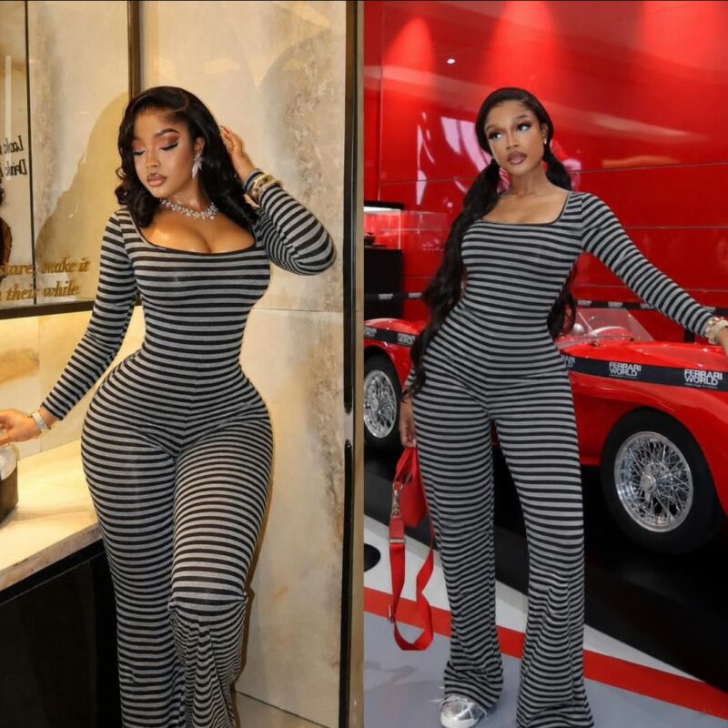 Bodycon Striped Long-Sleeve Jumpsuit – Classy Casual Outfit for Ladies