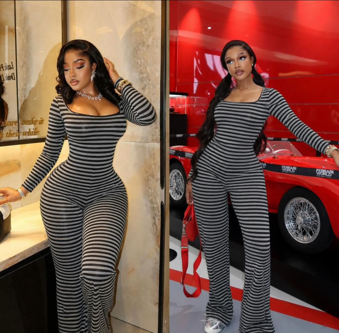 Bodycon Striped Long-Sleeve Jumpsuit – Classy Casual Outfit for Ladies