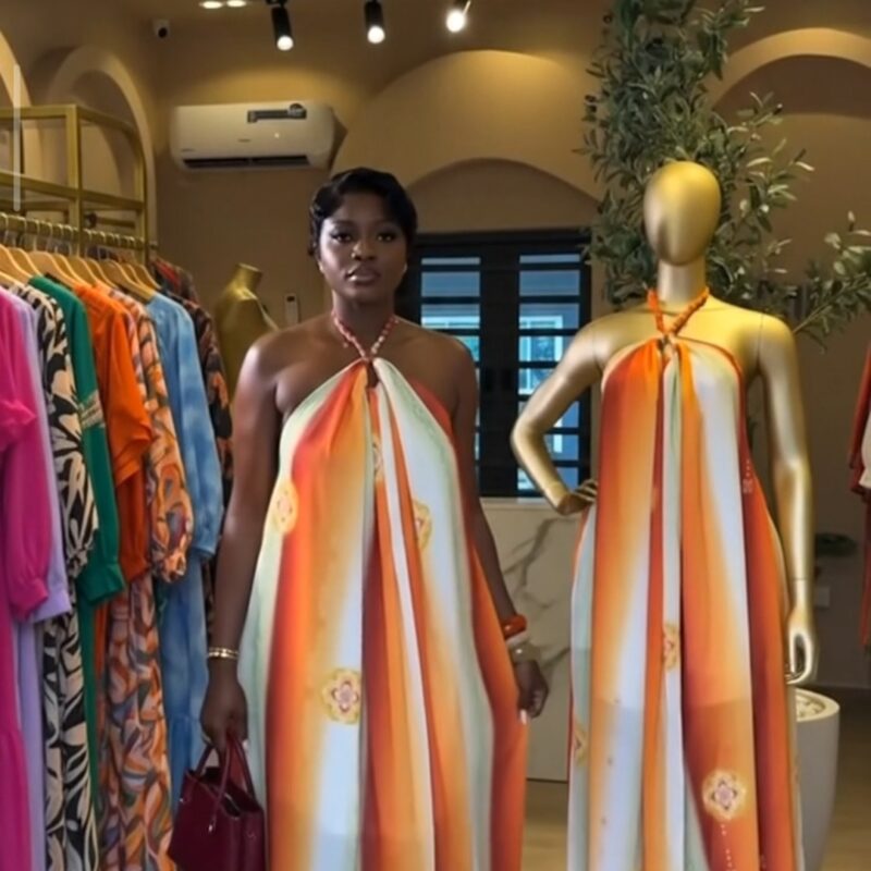 Elegance Open-Back Halter Neck Long Maxi Dress – Orange / Multi